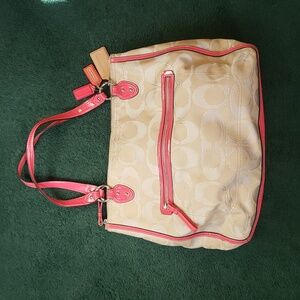 Coach Beige and Pink Signature Tote